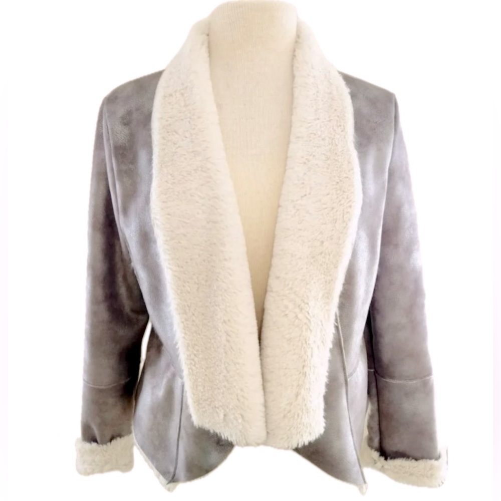 Cache Metallic Shearling Lined Jacket In Silver R… - image 1